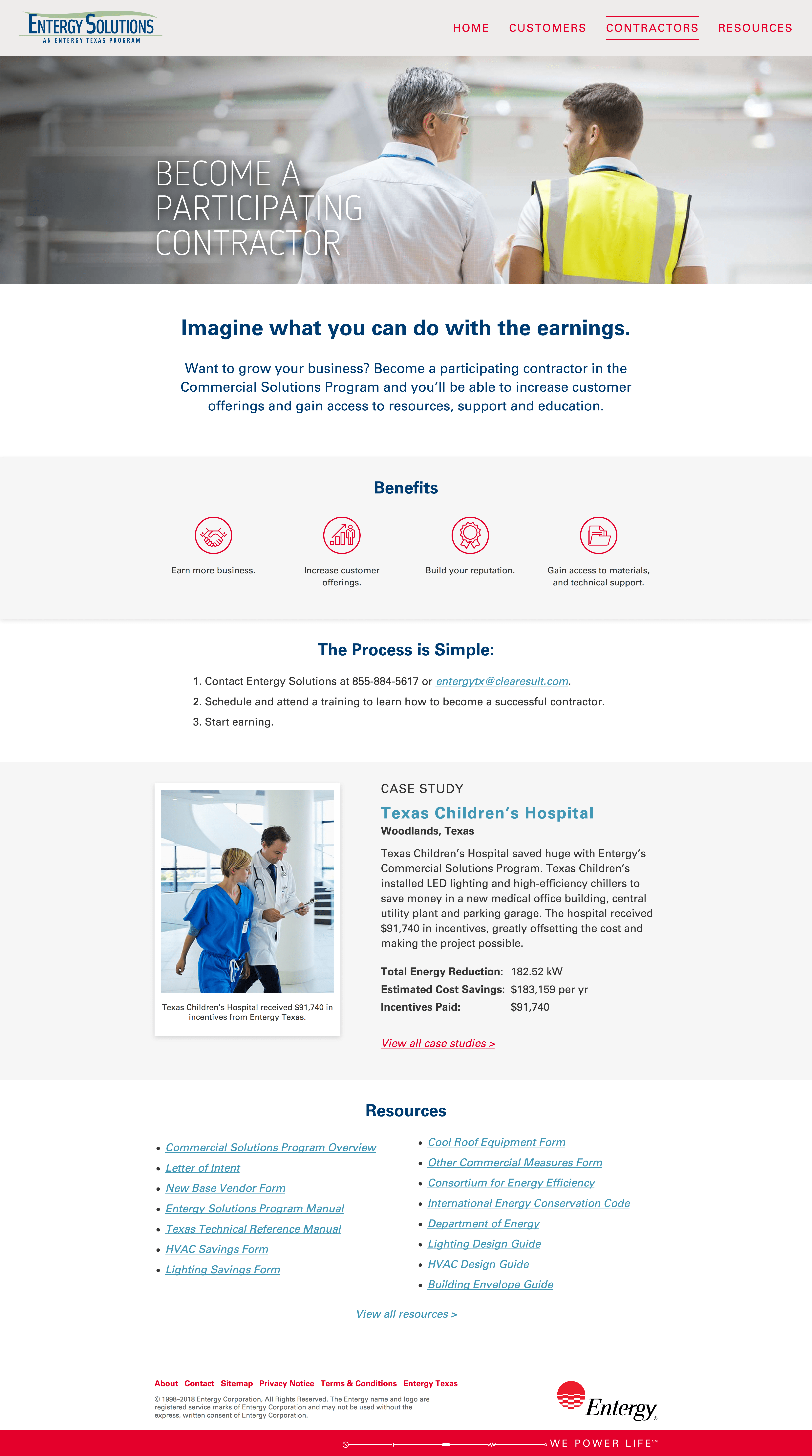 Prospective contractors landing page, on a large-screen device.